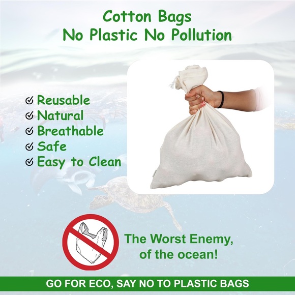 NEW! Reusable Cotton Storage Produce Bags With Drawstrings, Muslin Bags - Picture 6 of 12